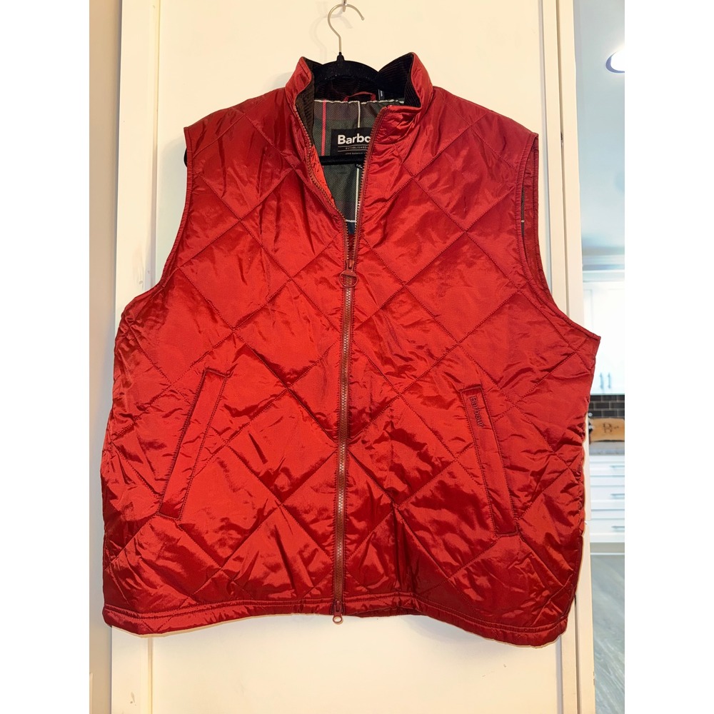 Barbour Finn Gilet Quilted Vest Red Tartan Lining Corduroy Collar XXL